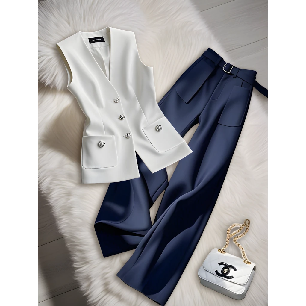 2025新款春游出行衣服女爆款流行高级感气质马甲时尚显瘦直筒裤子