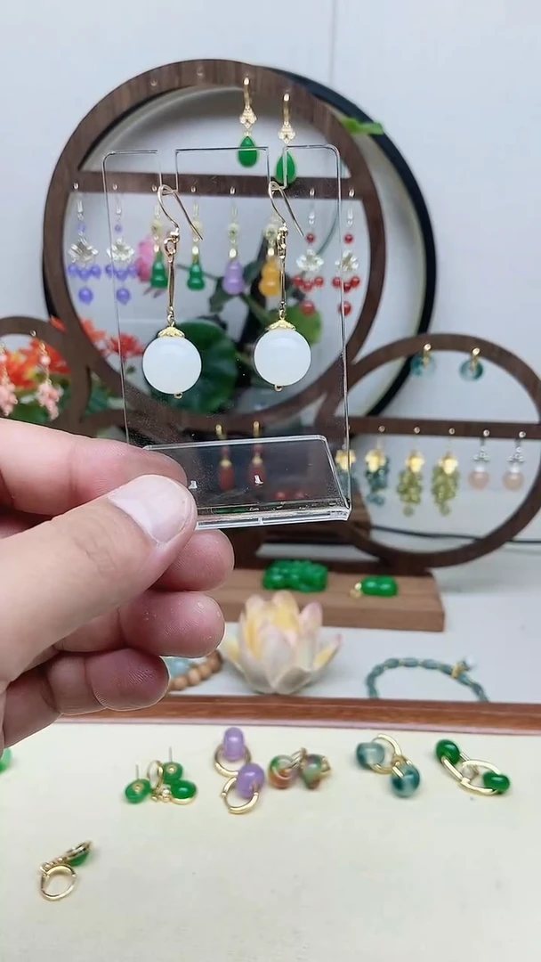 和田玉14K金镶嵌耳饰26号