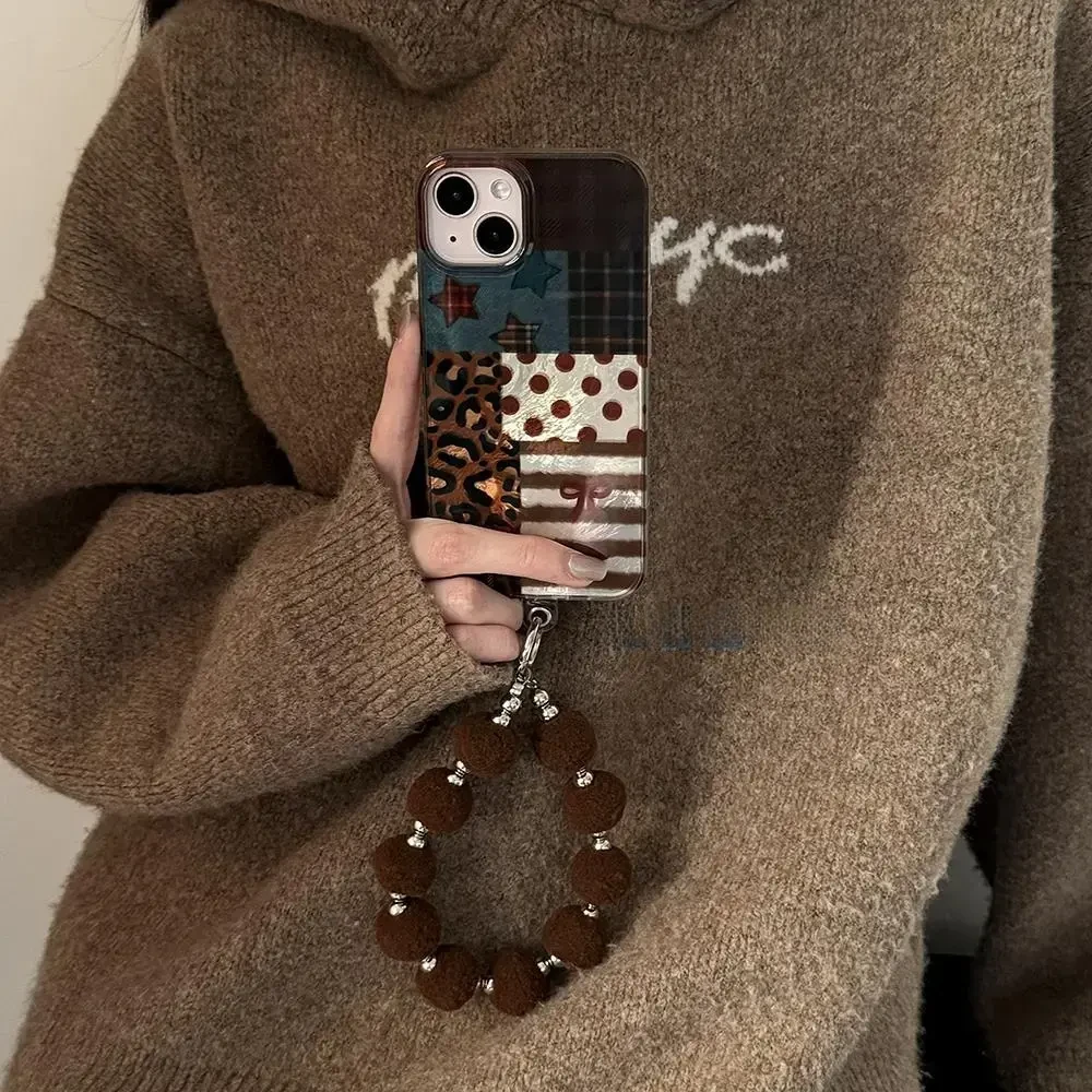 复古格纹星星拼接适配苹果16手机壳华为vivo小米15oppo创意防摔