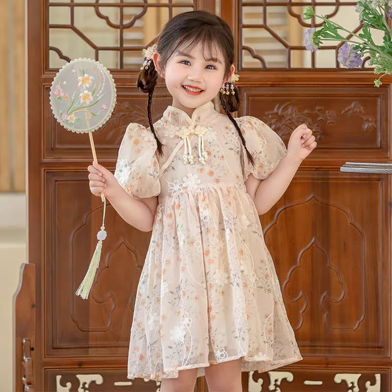 中国风夏季女童小女孩甜美薄款短袖连衣裙新款洋气公主裙子潮5160