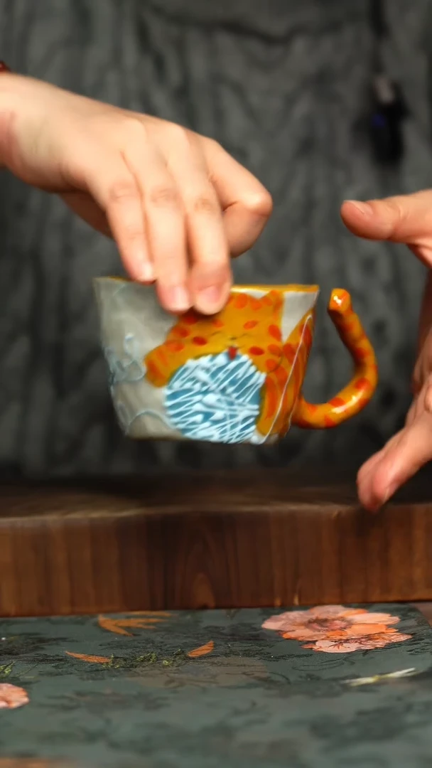 杯釉下彩手工手绘同款陶器