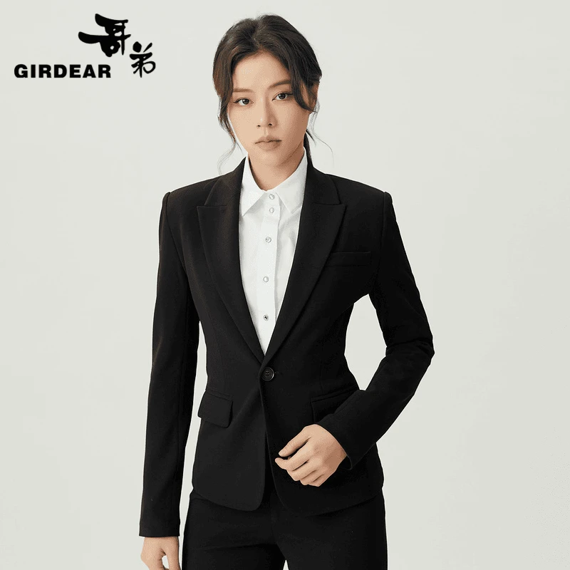 GIRDEAR/哥弟气质长袖修身经典一粒扣收腰西装通勤外套1400757