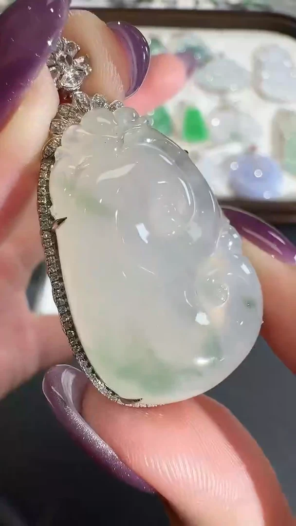 吊坠(不含链)18K金镶嵌翡翠【源头工厂】钻石镶嵌