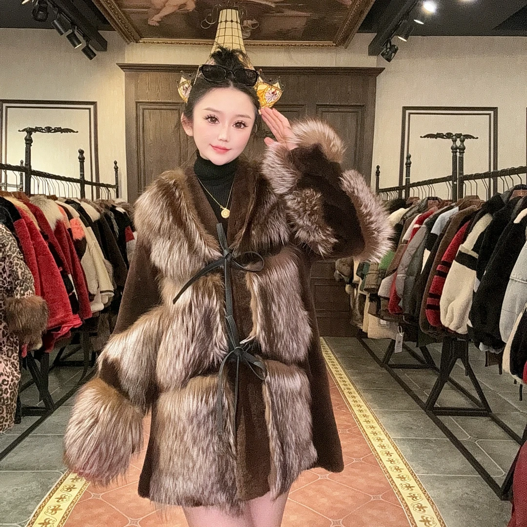【DCP•Flagship store】82402-G 新款时尚狐狸毛皮毛一体外套1