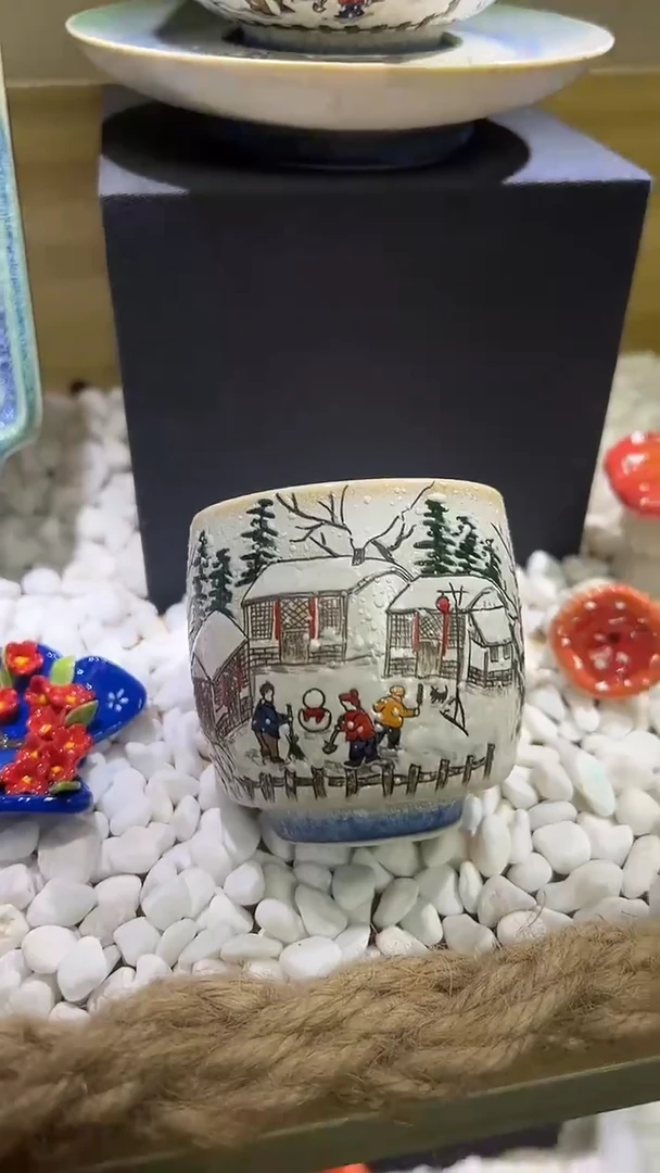 拾泥手绘雪景主人杯