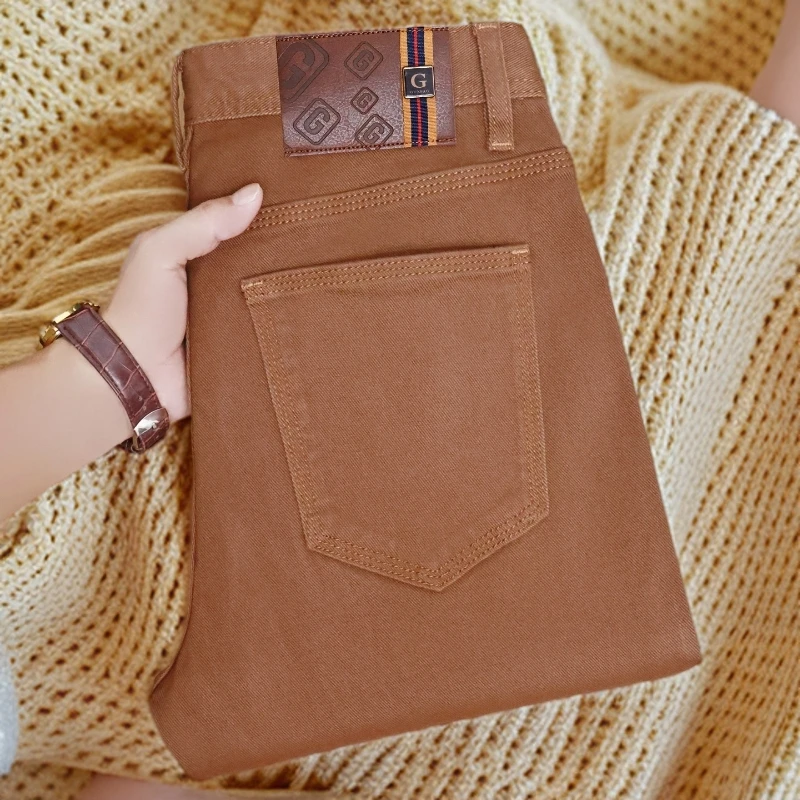 咖啡色牛仔裤男款新款三本针高端潮牌秋冬休闲百搭男士牛仔裤新款