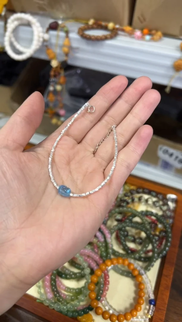【闪购商品】海蓝宝石手链银S925镶嵌魔鬼蓝貔貅碎银子手链[1584]