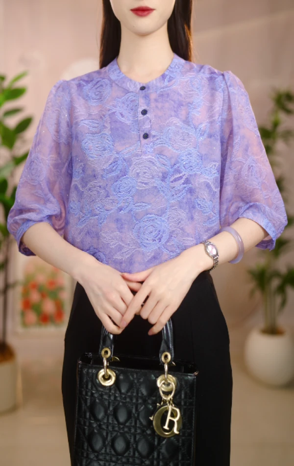 2025新款紫花优雅气质典雅衬衫春夏款B-004