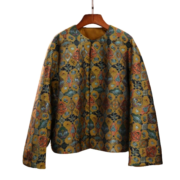 【菲妃】冬季新款国风中式瑞兽锦纹唐锦填充物驼绒外套25720