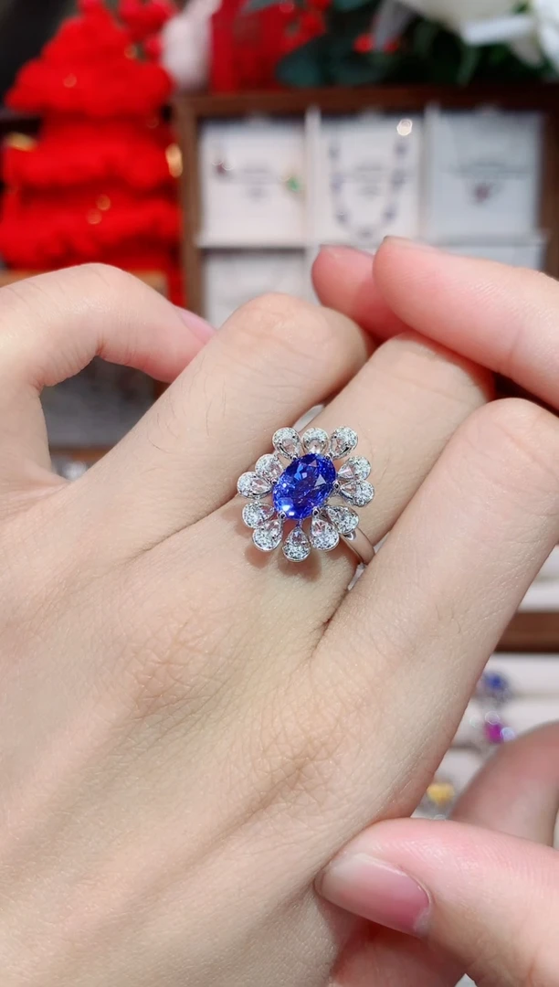 戒指蓝宝石18K金镶嵌2.62ct/天然宝石/七天无理由
