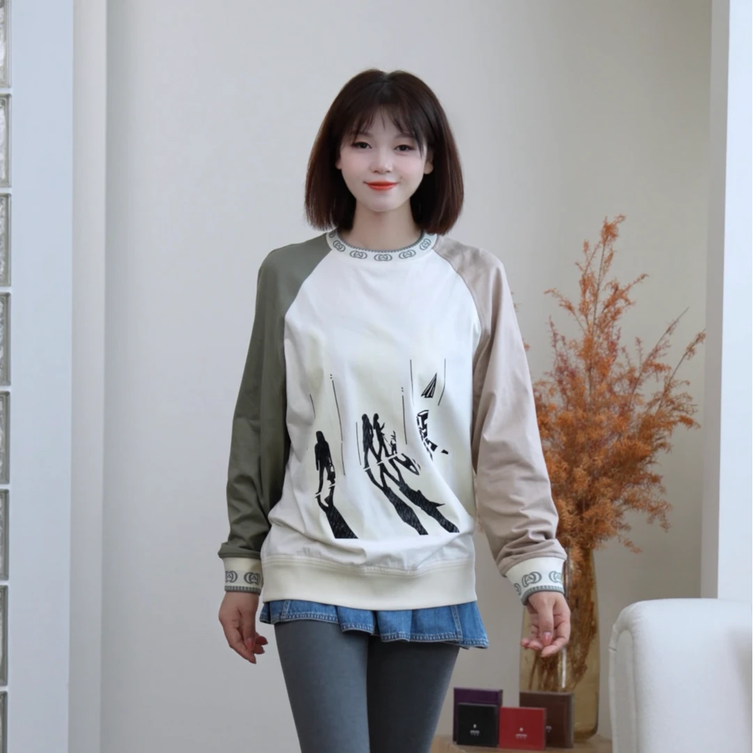 AMASS/阿玛施秋冬新款时尚休闲圆领套头拼色长袖T恤女5301072