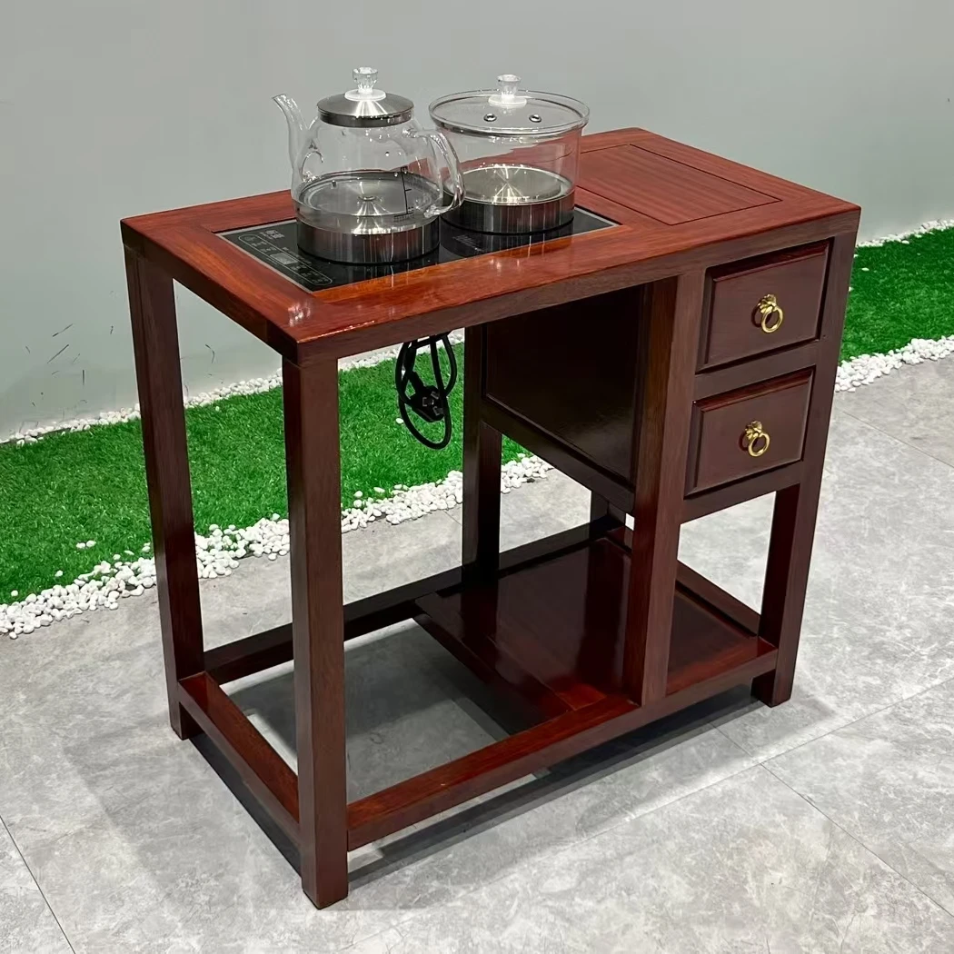 非洲小巴花-双抽挖槽茶水柜实木烧水餐边柜储物新中式卯榫简约柜