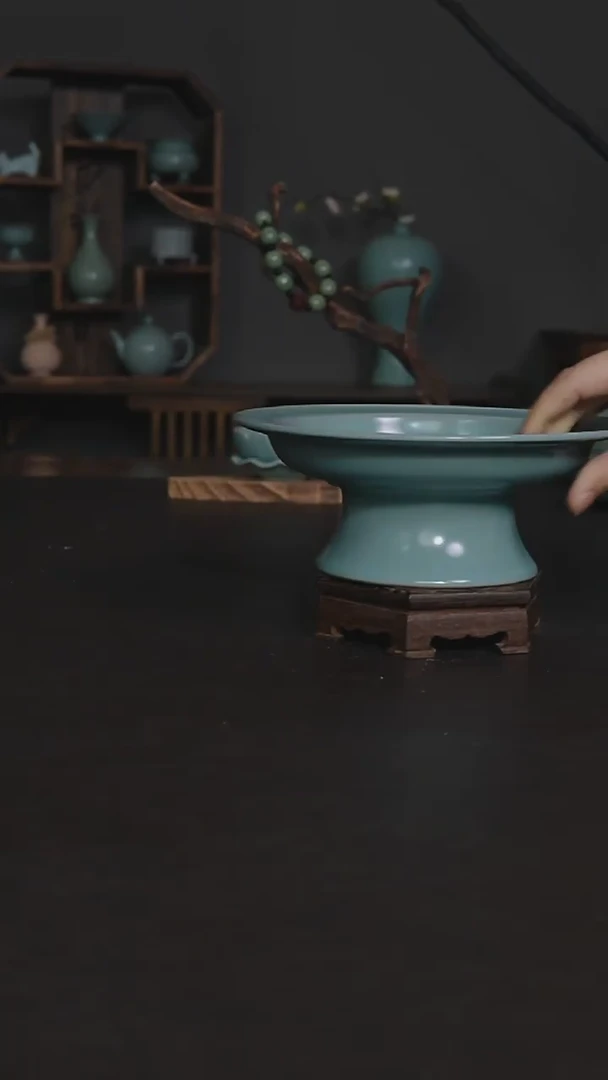 摆件陶手工高足果盘 微瑕