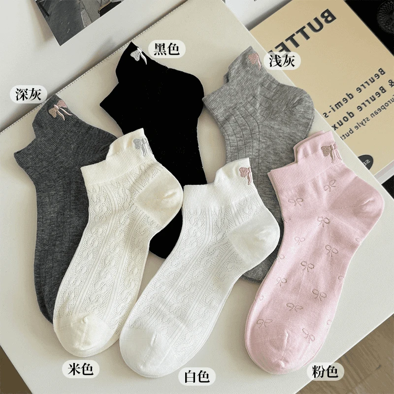 新款蝴蝶结袜子女镂空短袜ins韩系少女夏季薄款爆款低帮透气船袜