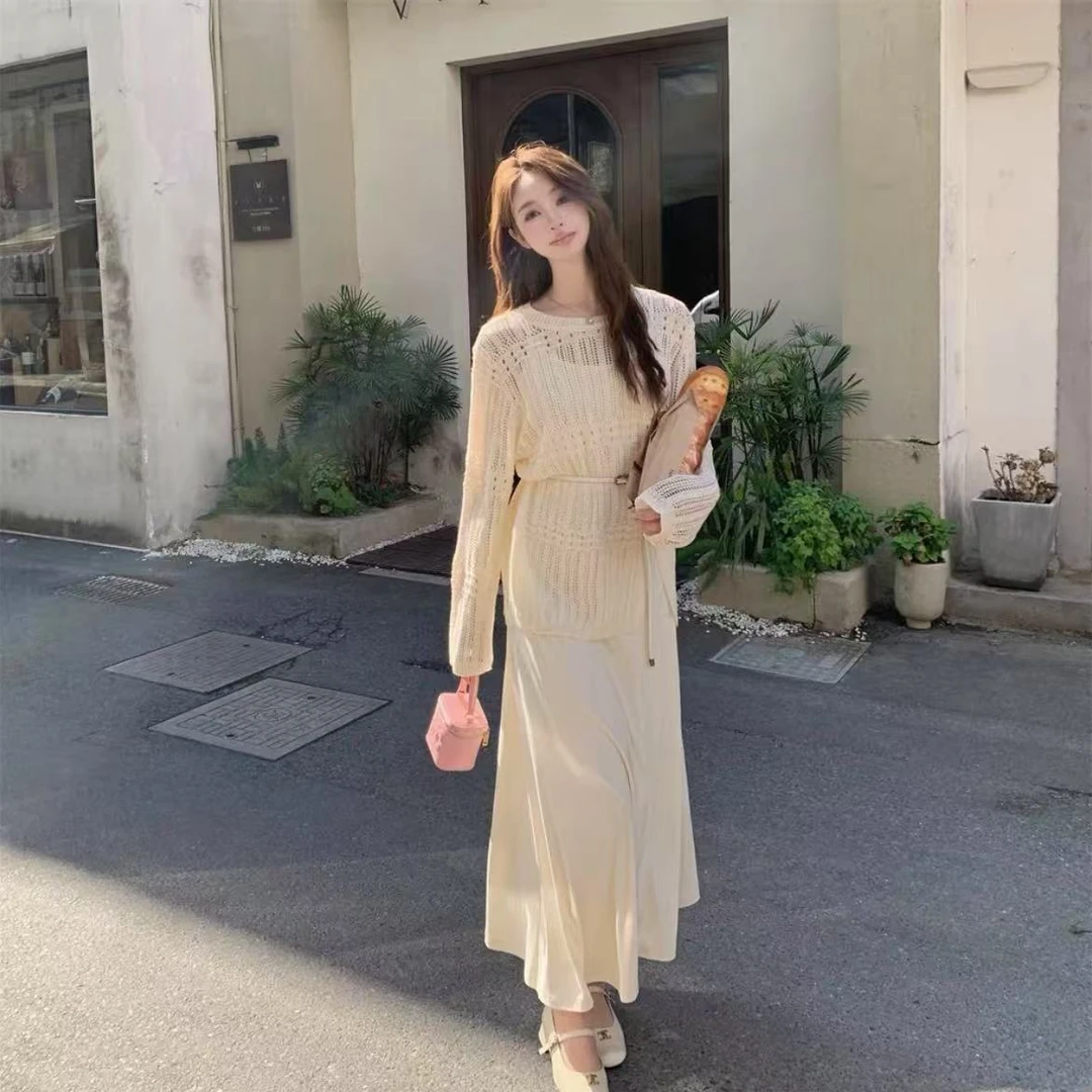 ENYU/小个子2025新款法式轻熟风罩衫吊带套装连衣裙女绝美两件套