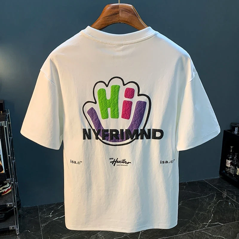 港风重磅纯棉短袖T恤男夏季宽松潮牌高端体恤上衣印花半截袖衣服