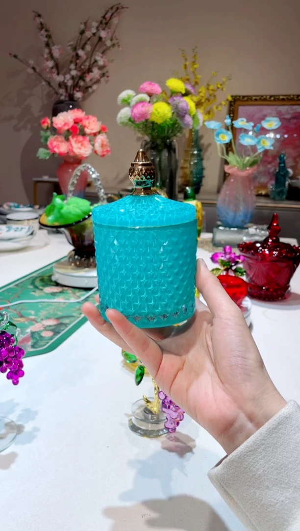 【闪购商品】琉璃手工艺品蓝色圆柱收纳
