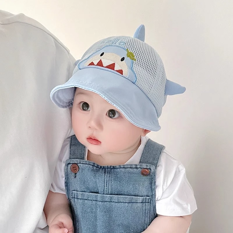 宝宝帽子夏季薄款透气网眼大帽檐鸭舌帽男女宝遮阳防晒棒球帽婴儿