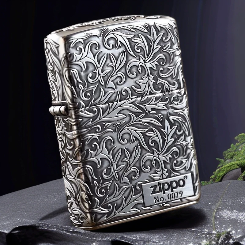 ZIPPO打火机镀银盔甲唐草右下标唐草情人节送男友高档礼物DYJ1