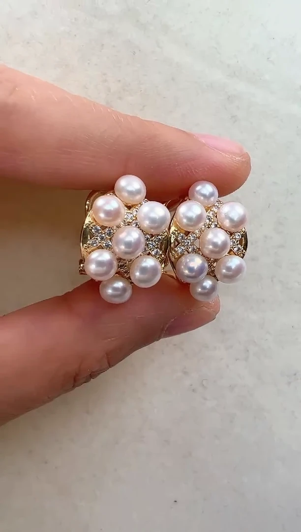 【闪购商品】淡水珍珠耳饰合金金色耳拍