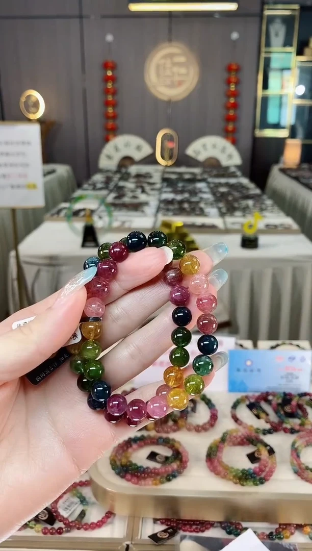 未镶嵌老矿碧玺彩虹冰体单圈手串8m+碧玺多样性发货一条mz