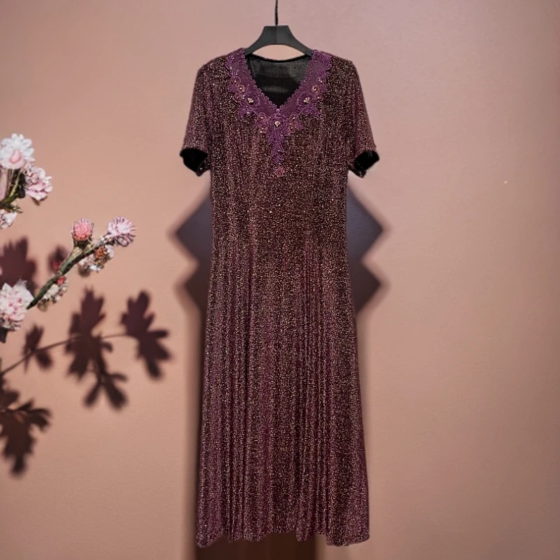 E256116新款重工刺绣显瘦洋气高端半袖连衣裙