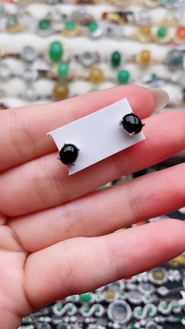 银S925镶嵌翡翠耳饰141