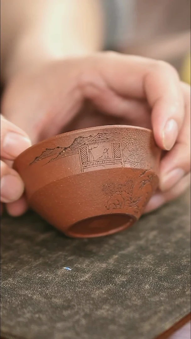 茶杯紫砂学舟山水-降坡