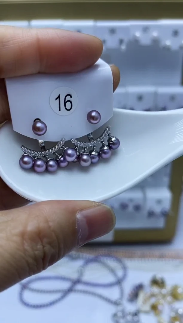 银S925镶嵌耳饰淡水珍珠16