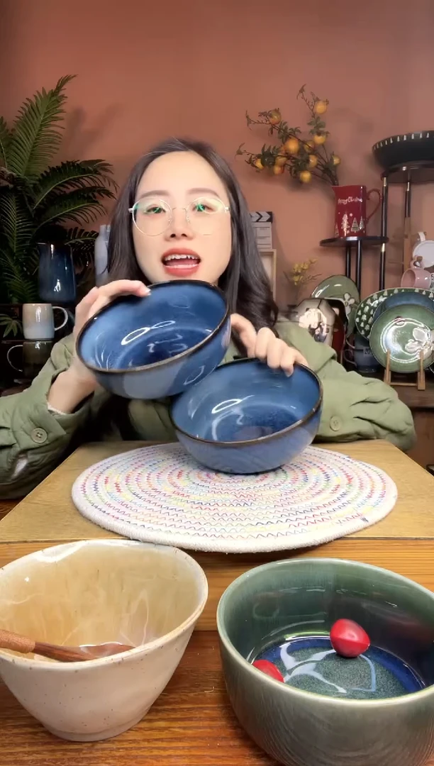 陶瓷6.5英寸蓝色窑变釉 面碗 2件 微瑕疵