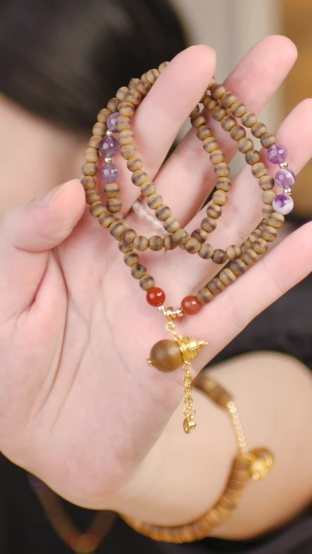 未镶嵌手串水晶（三圈文莱0.5奇楠+葫芦吊坠）