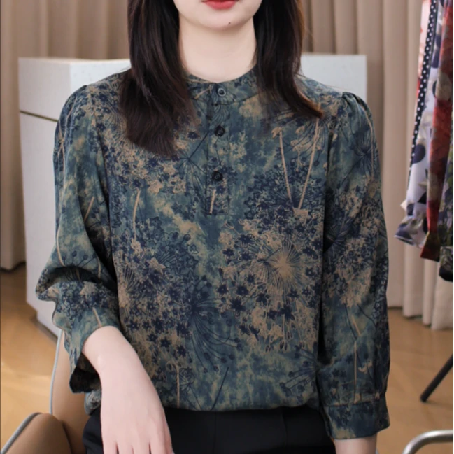 气质显瘦衬衫女2025新款夏季百搭休闲衬衣洋气七分袖小衫印花