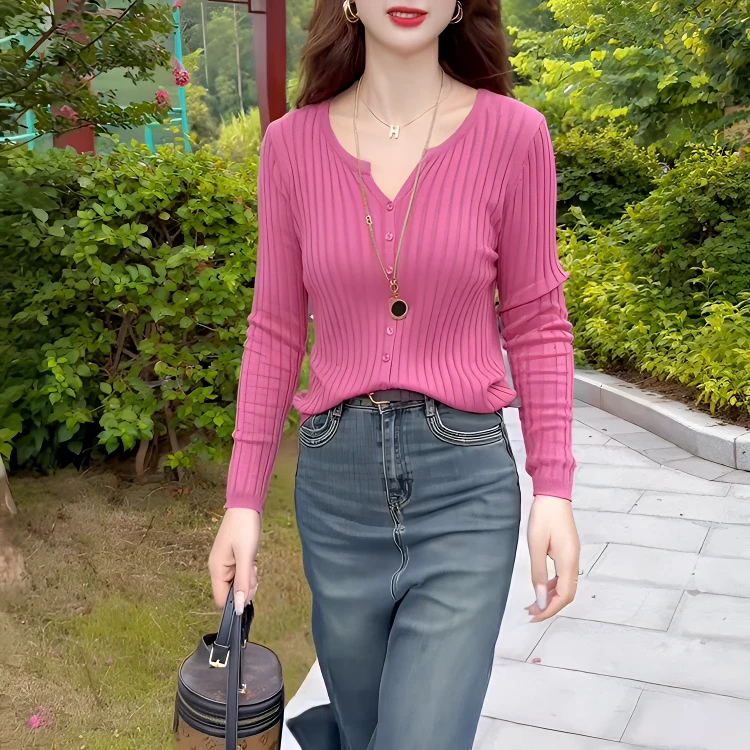 新款洋气通勤气质时尚宽松显瘦减龄百搭外搭长袖针织开衫N10202