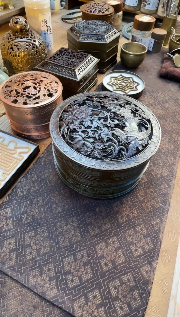 铜丹凤衔香炉整套炉子+篆模+工具+礼盒