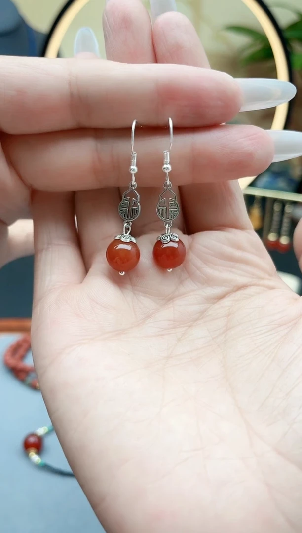 玛瑙/玉髓耳饰银S925镶嵌350