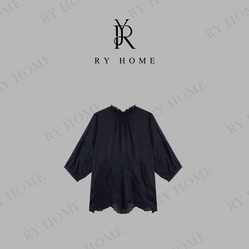 【容雨RYHOME】100苎麻设计款花边刺绣麻料衫252C1460