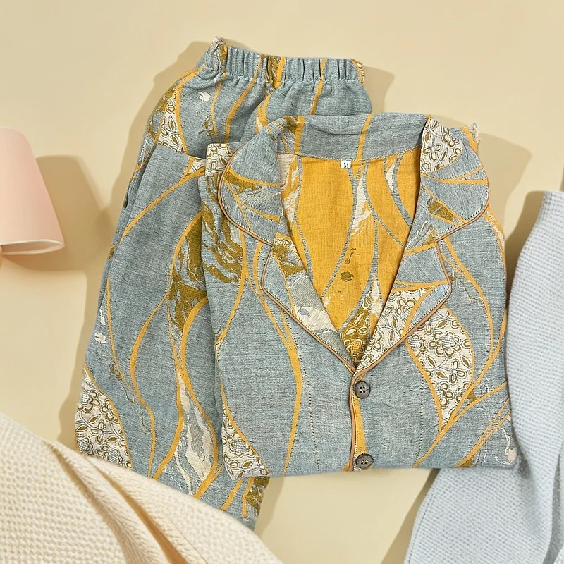 【弘雪】秋款长袖长裤女士可外穿家居休闲睡衣全棉双层纱亲肤柔软