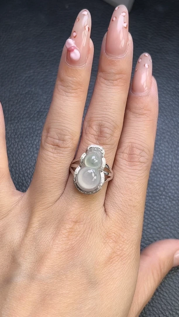 翡翠戒指18K金镶嵌A号葫芦戒指 14圈口