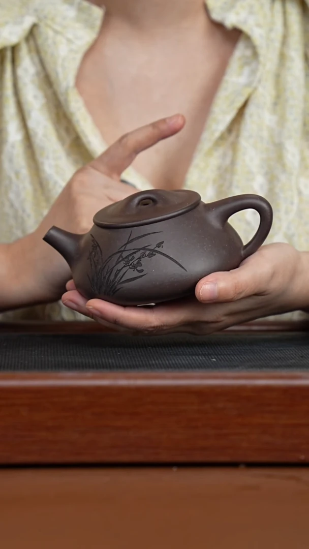 茶壶紫砂天青刻绘景舟石瓢
