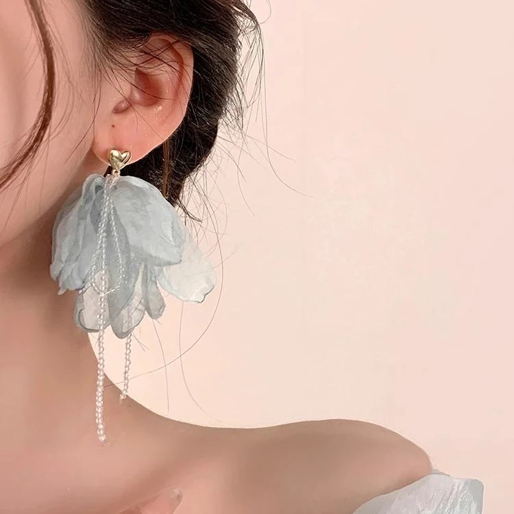 超仙薄荷曼波花朵流苏耳环2025新款高级感气质耳钉旅游耳环