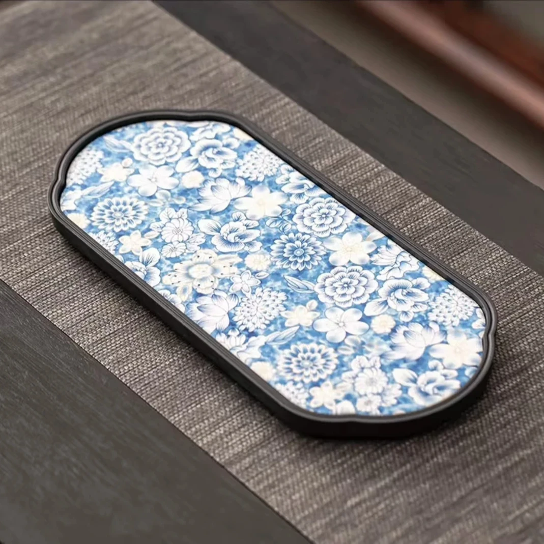 复古青花茶盘家用陶瓷中式小型吸水禅意干泡盘托盘