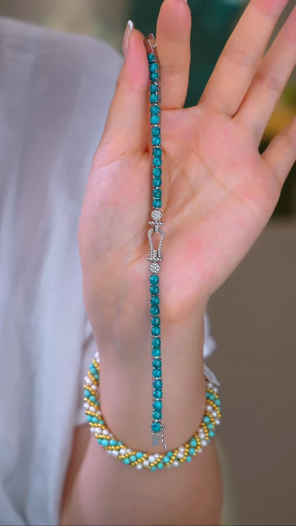 银S925镶嵌绿松石手链多样性发货