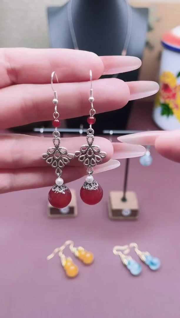 未镶嵌耳钉玛瑙/玉髓991红色新配件长