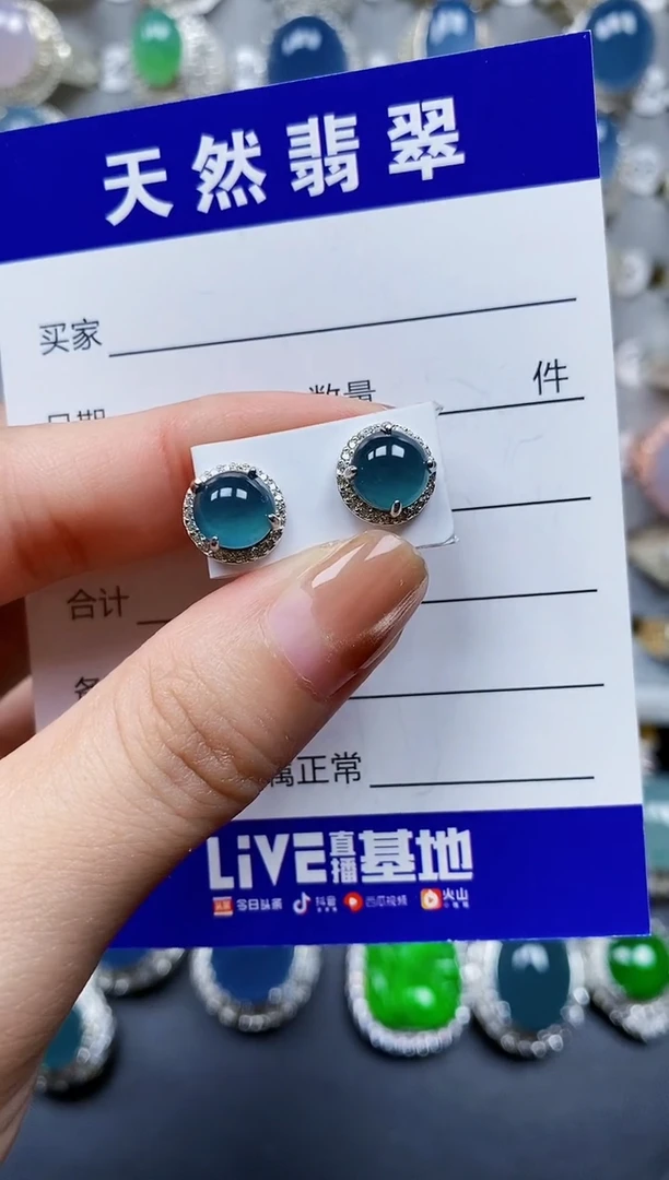 翡翠银S925镶嵌耳饰0161