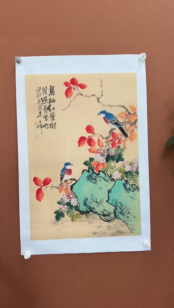 国画李文峰四尺三开仿古花鸟