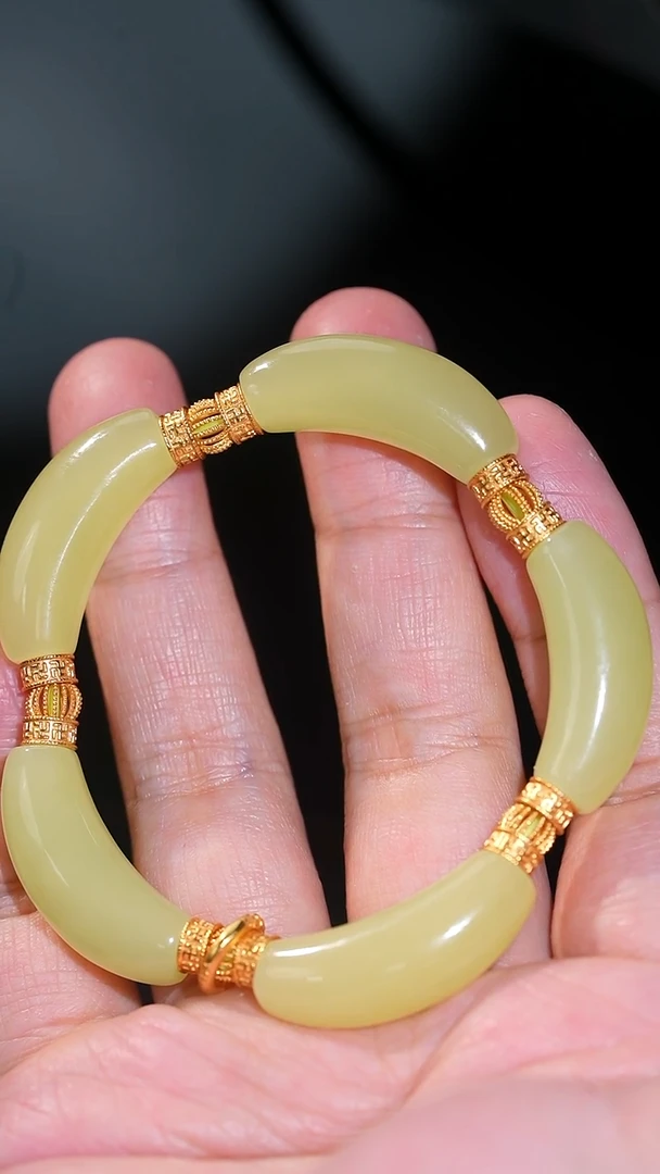 银S925镀金镶嵌手串和田玉25多样性发一