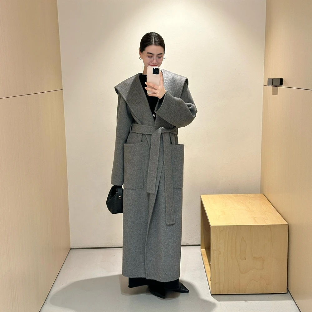ZhangSutong 桑蚕丝骆驼绒羊毛长款浴袍大衣女2025款双面毛呢外套