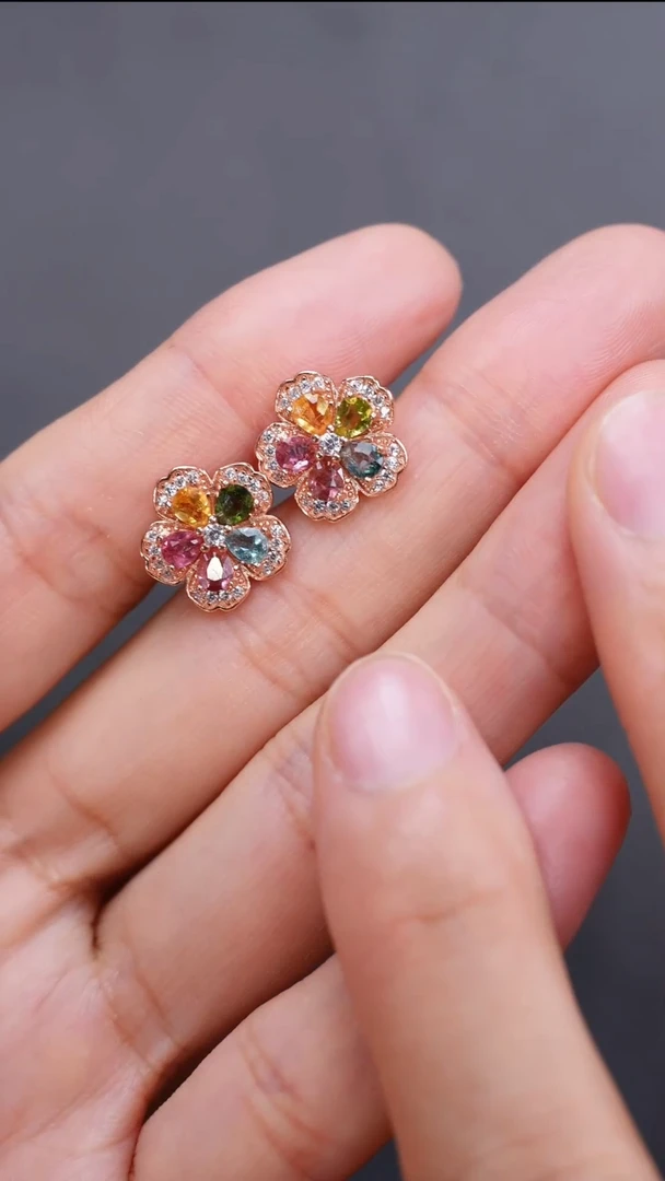 耳饰银S925镶嵌碧玺耳饰