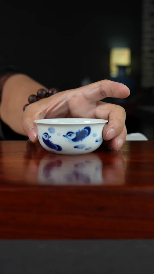祖传窑真柴窑传承400年鸭子戏水卧足杯