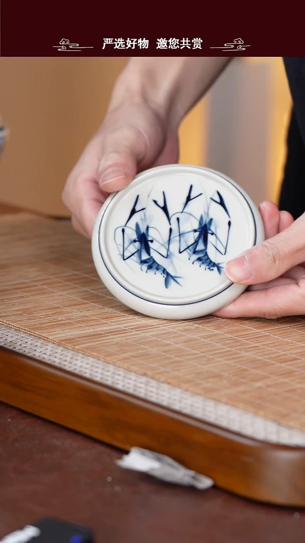 手工手绘青花盖置